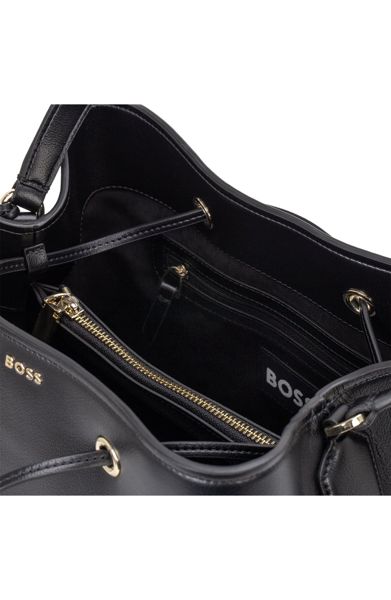 BOSS Liriel Faux Leather Bucket Bag, Alternate, color, Black