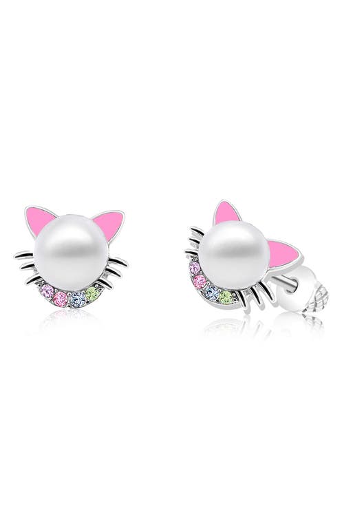 Chanteur Kids' Faux Pearl Cat Stud Earrings in Pink/Multi  product
