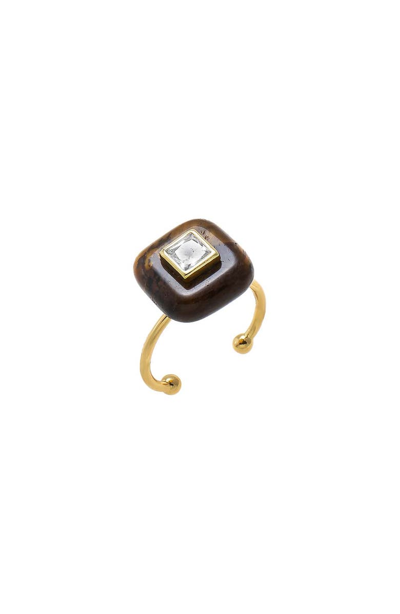 BY ADINA EDEN CZ Square Bezeled Natural Stone Ring, Main, color, Tiger Eye