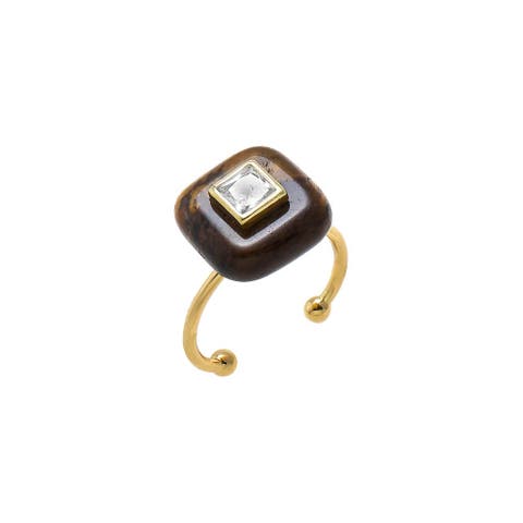 CZ Square Bezeled Natural Stone Ring