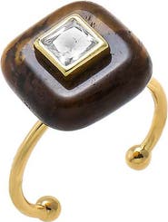 BY ADINA EDEN CZ Square Bezeled Natural Stone Ring