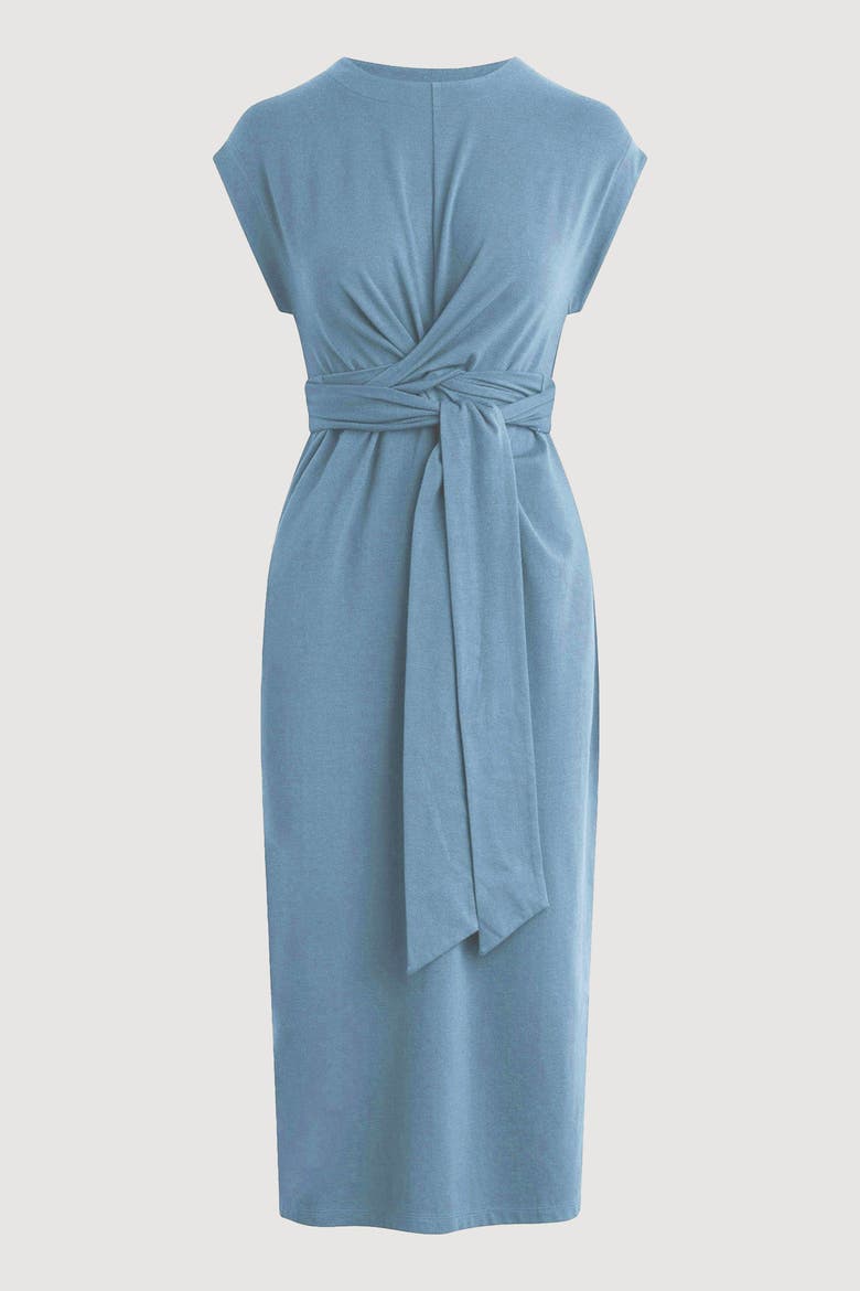 Fei Tie-Front Organic Cotton Dress, Alternate, color, Dusty Blue
