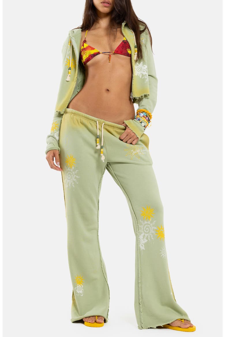 Two-Toned Graphic Cropped Full Zip Hoodie, Alternate, color, GREEN
