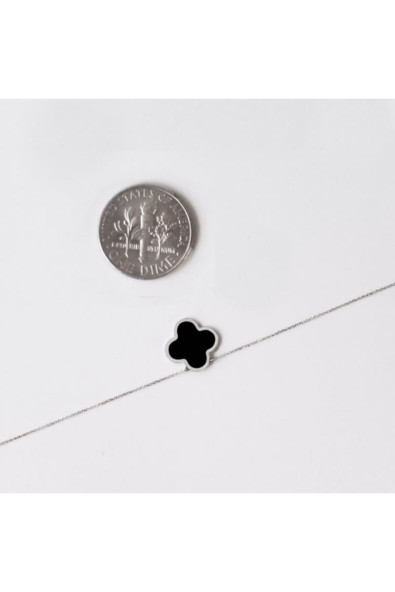 Small Onyx Single Clover Necklace, Alternate, color, White Gold