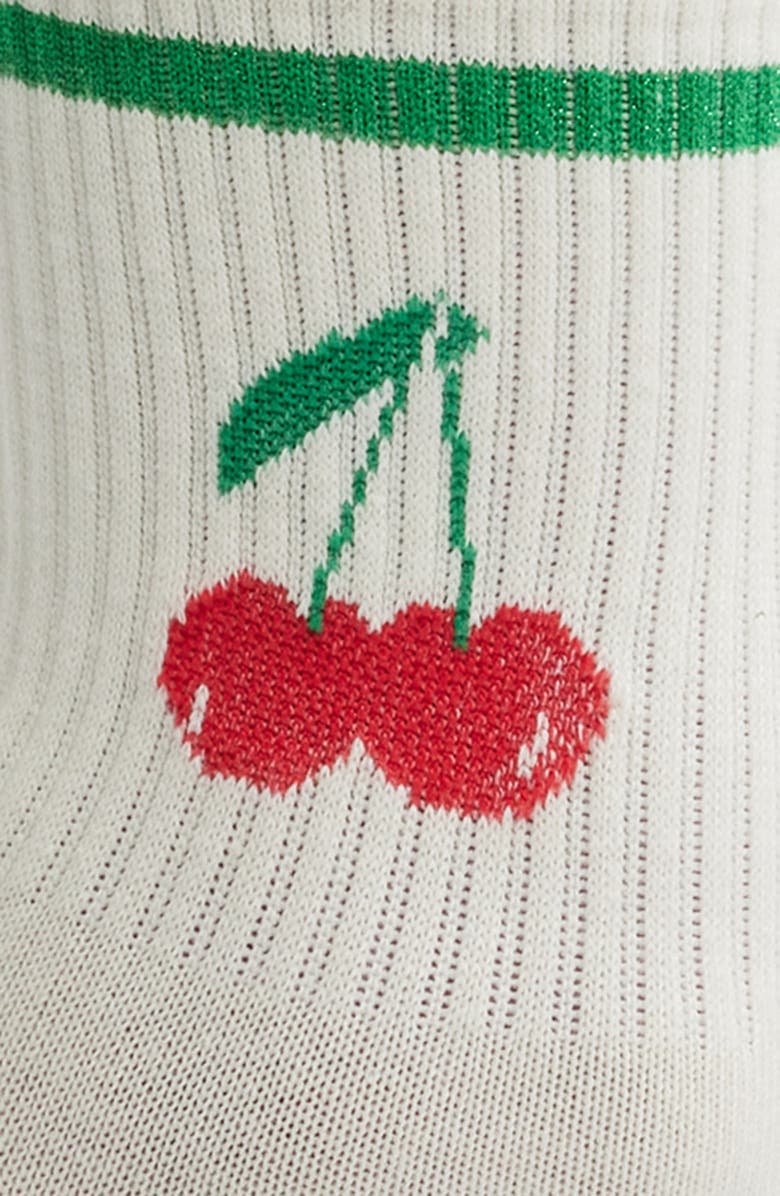 Stems Cherry Metallic Stripe Grippy Crew Socks, Alternate, color, Ivory