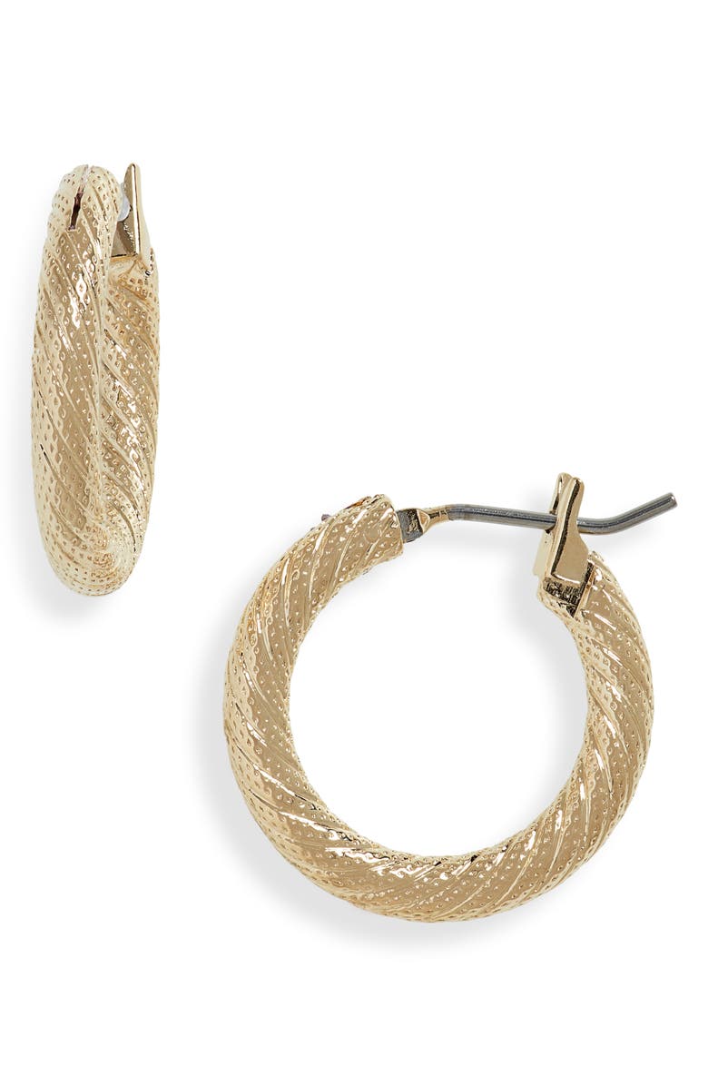 Laura Lombardi Etched Hoop Earrings, Main, color, 