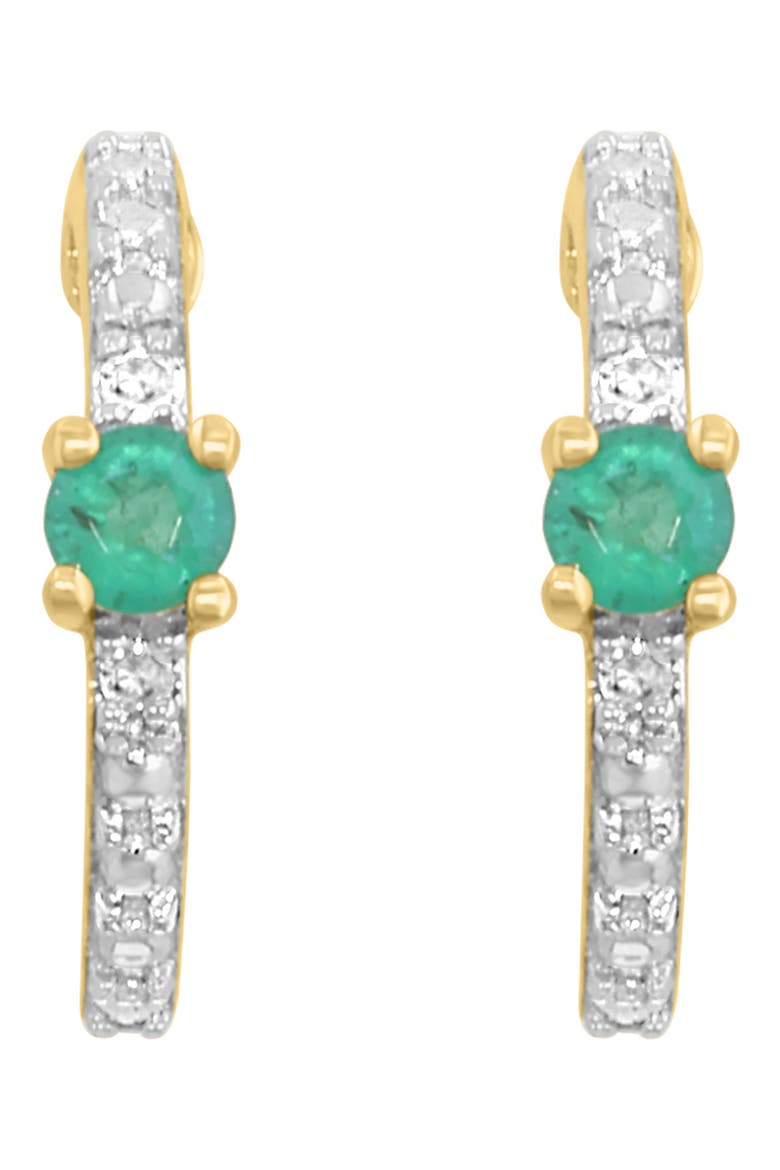 14k Gold Plated Sterling Silver Diamond & Emerald Huggie Hoop Earrings, Alternate, color, GOLD