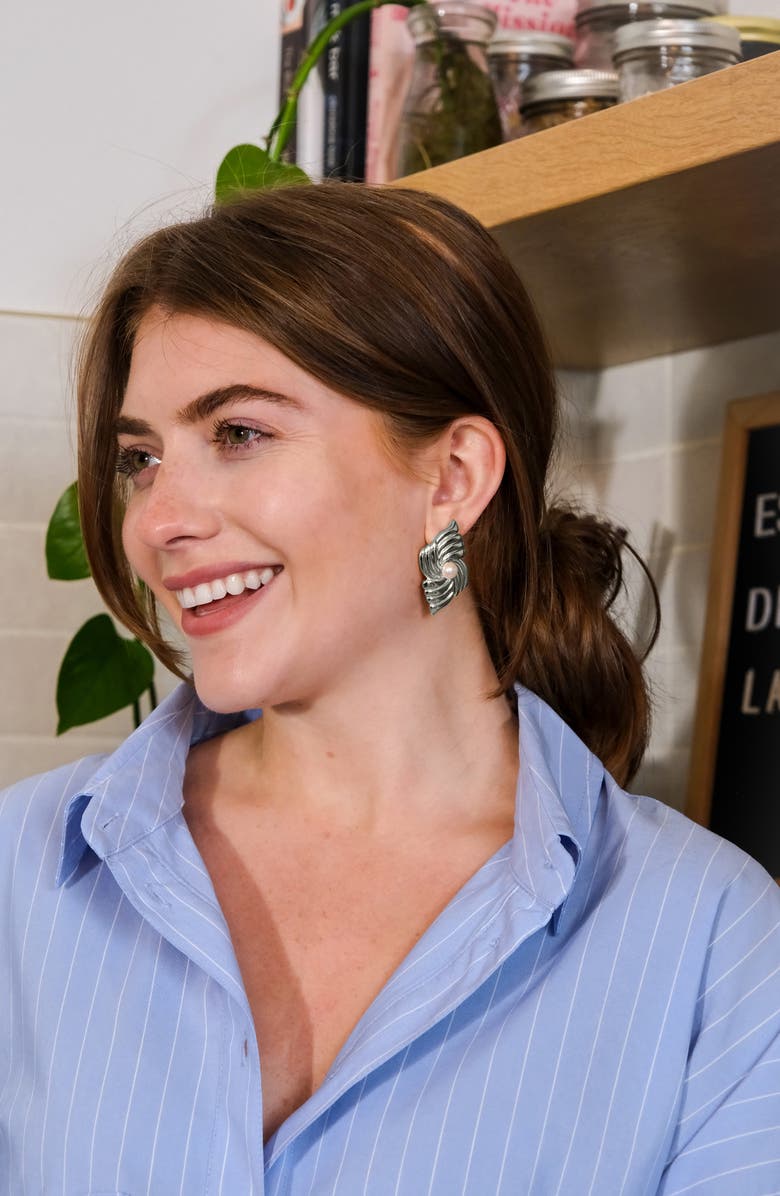 Sterling Forever Fantaisie Genuine Pearl Post Earrings, Alternate, color, Silver