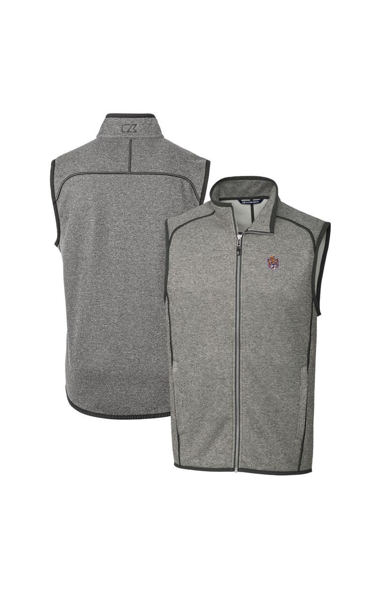 Cutter & Buck Men's Cutter & Buck Heather Gray LSU Tigers Mainsail Sweater-Knit Full-Zip Vest, Main, color, 