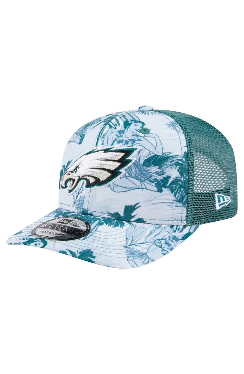 New Era Men's New Era Midnight Green Philadelphia Eagles Hula Trucker 9SEVENTY Adjustable Hat, Main, color, 