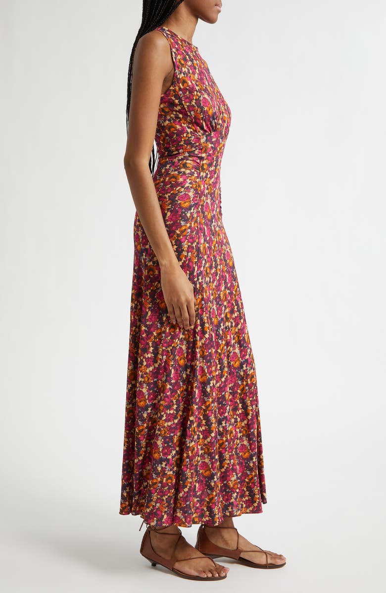 Ulla Johnson Lana Floral Print Ruched Sleeveless Maxi Dress, Alternate, color, Orchid