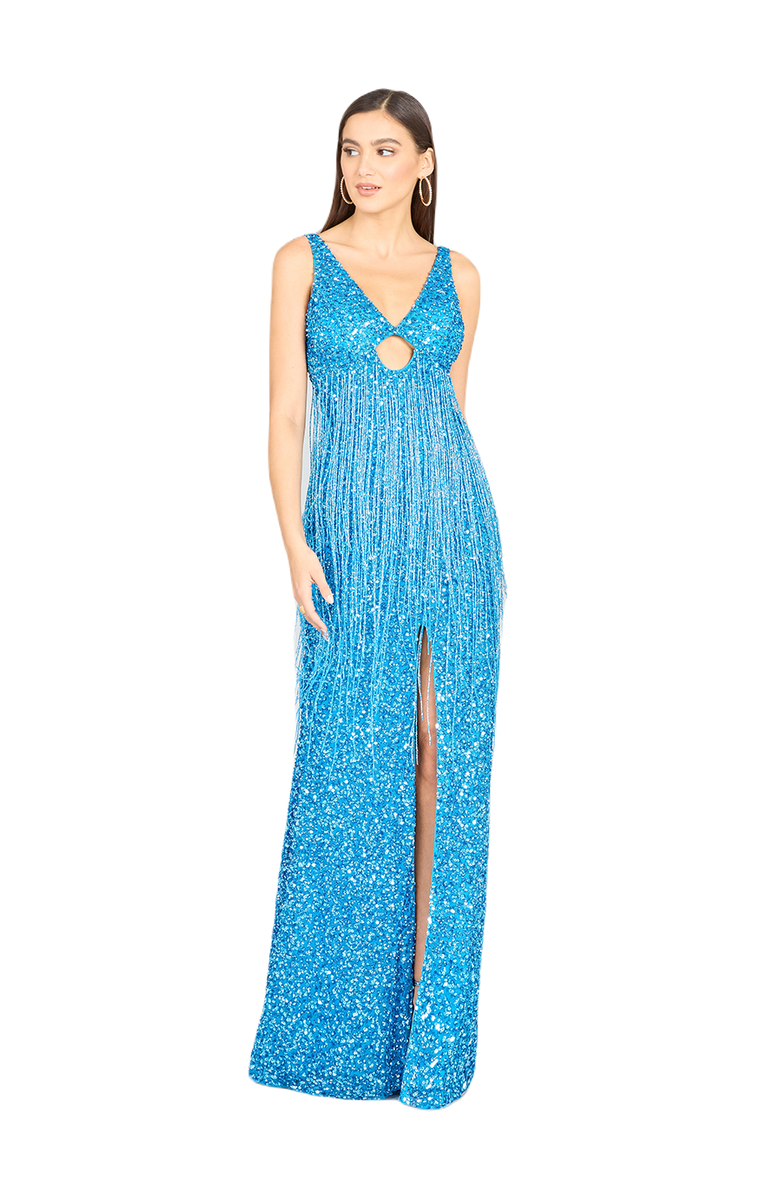 LARA New York Regan Fringe Sequin Dress, Main, color, Ocean