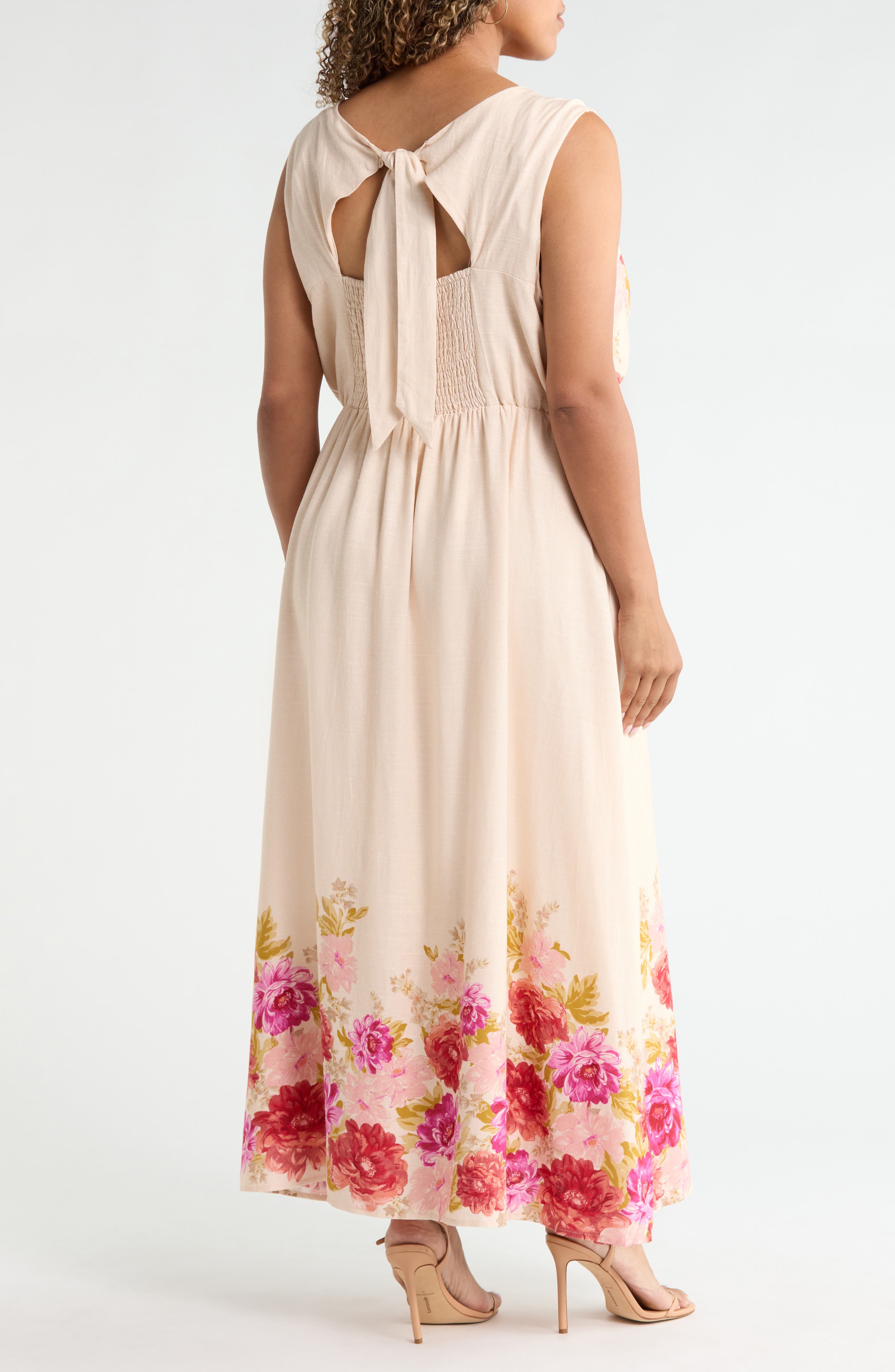 tie front cut out maxi dress Fashion Summer Strap Blue White Print Front Tie-Up Ruffle Cut-Out Open Back Maxi Dress