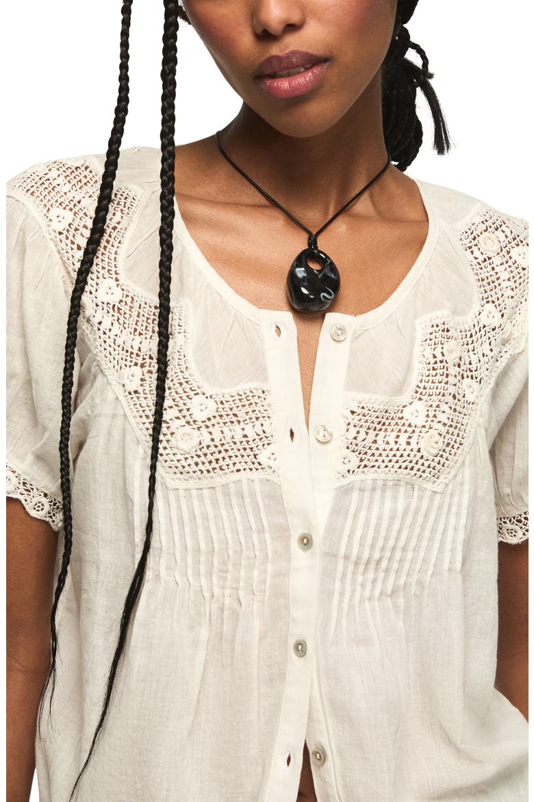 Crochet Stitch Puff Sleeve Top, Alternate, color, WHISPER WHITE