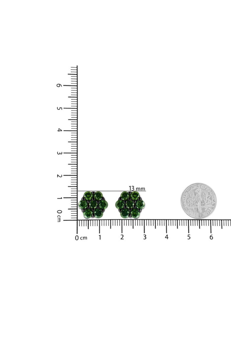 Haus of Brilliance Silver 4.0 Cttw Round Treated Green Diamond Floral Cluster Stud Earring, Alternate, color, Green Diamond | White