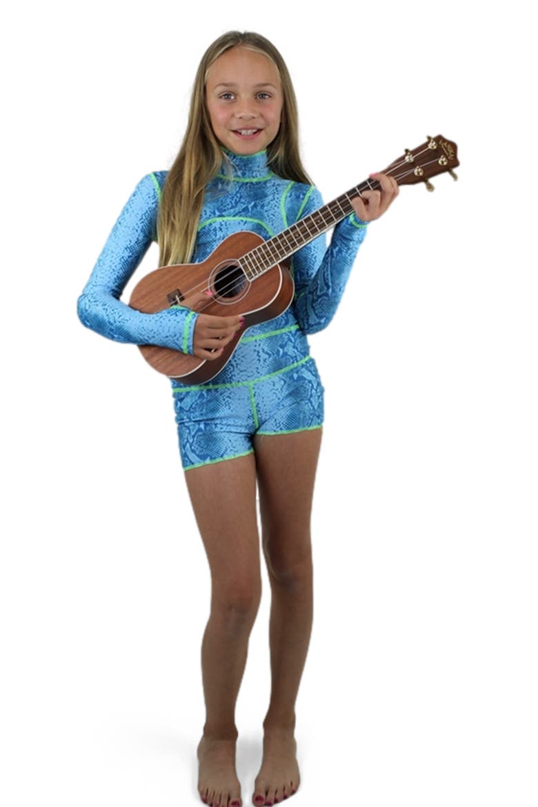 Girls' One-Piece Swimsuit - UPF 50+, Alternate, color, Vibrant Turquoise Blues