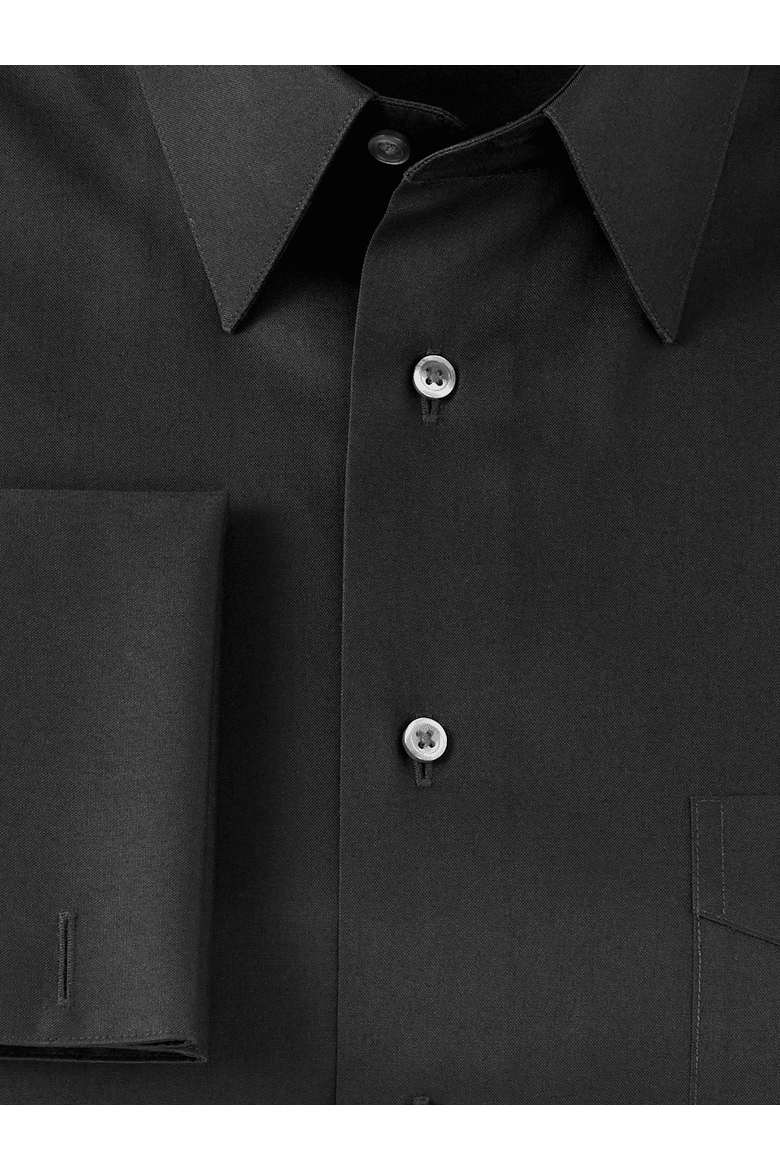 Non-iron Cotton Pinpoint Solid Point Collar French Cuff Dress Shirt, Alternate, color, Black