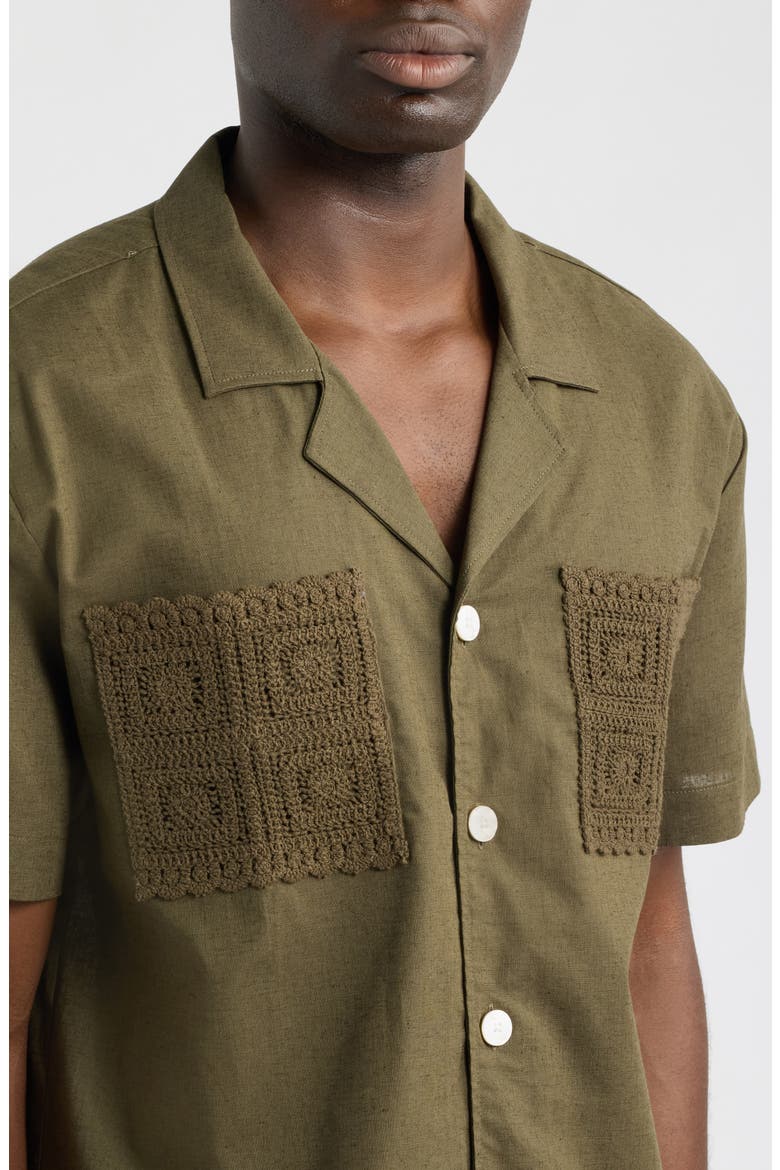 Inigo Cotton & Linen Camp Shirt, Alternate, color, KHAKI
