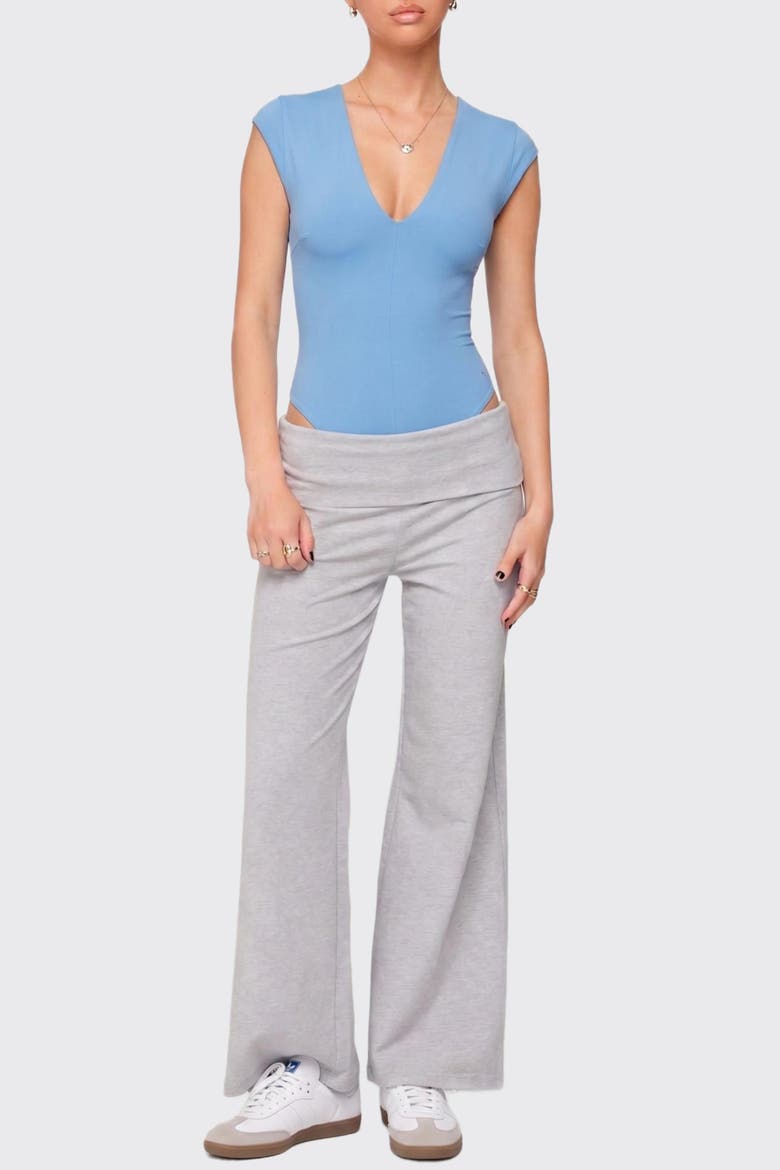 Shapewear V-Neck Cap Sleeve Tummy Control Bodysuit, Alternate, color, Baby Blue