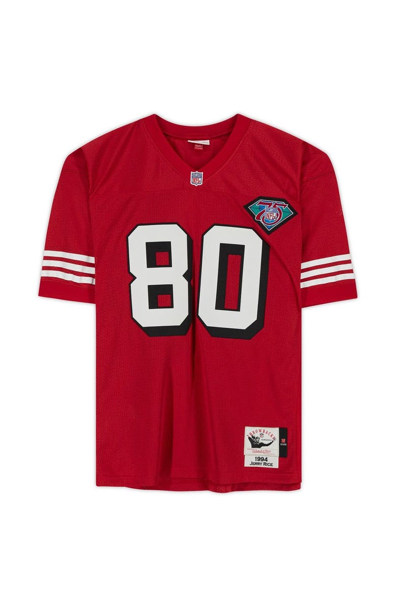 FANATICS AUTHENTIC Jerry Rice San Francisco 49ers Autographed Red Mitchell & Ness Authentic Jersey, Alternate, color,
