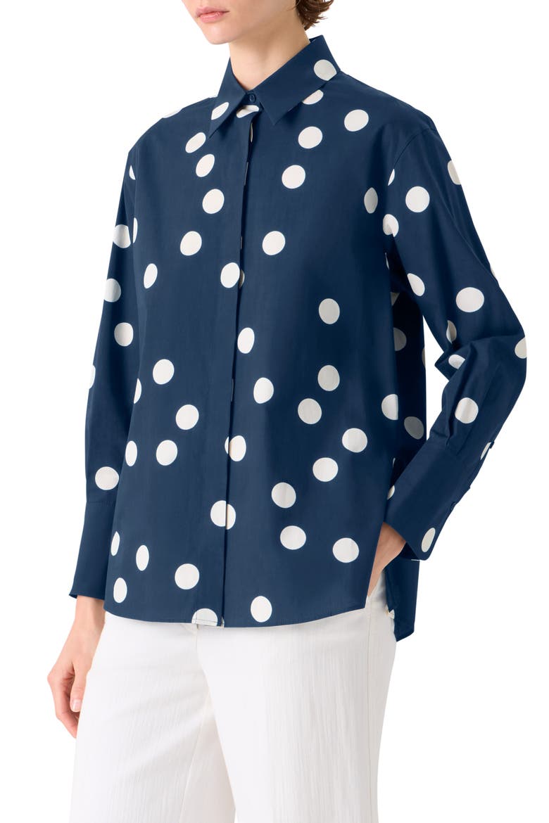 Polka Dot Cotton Poplin Button-Up Shirt, Alternate, color, DARK BLUE-CREAM