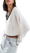 Miss Selfridge Varsity Cable Stitch V-Neck Sweater