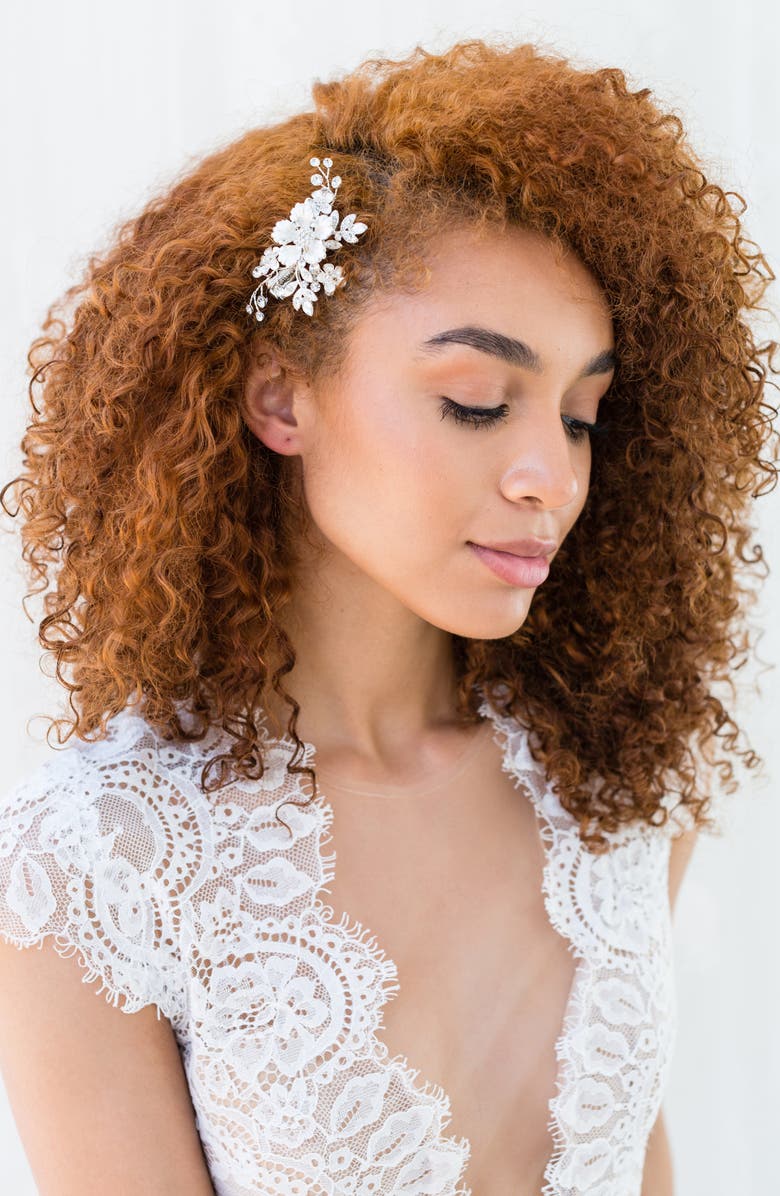 Brides & Hairpins Alessandra Floral Crystal Clip, Alternate, color, Silver