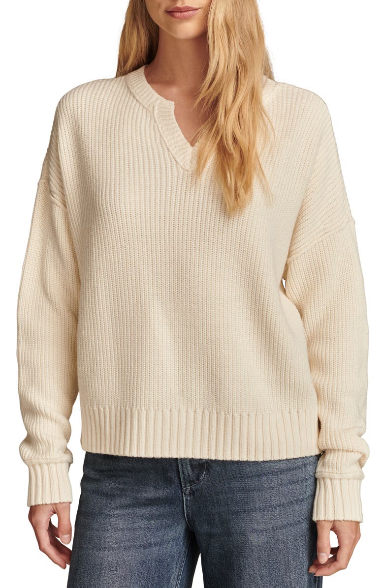 Lucky Brand Notch Neck Cotton Blend Sweater, Main, color, Tofu