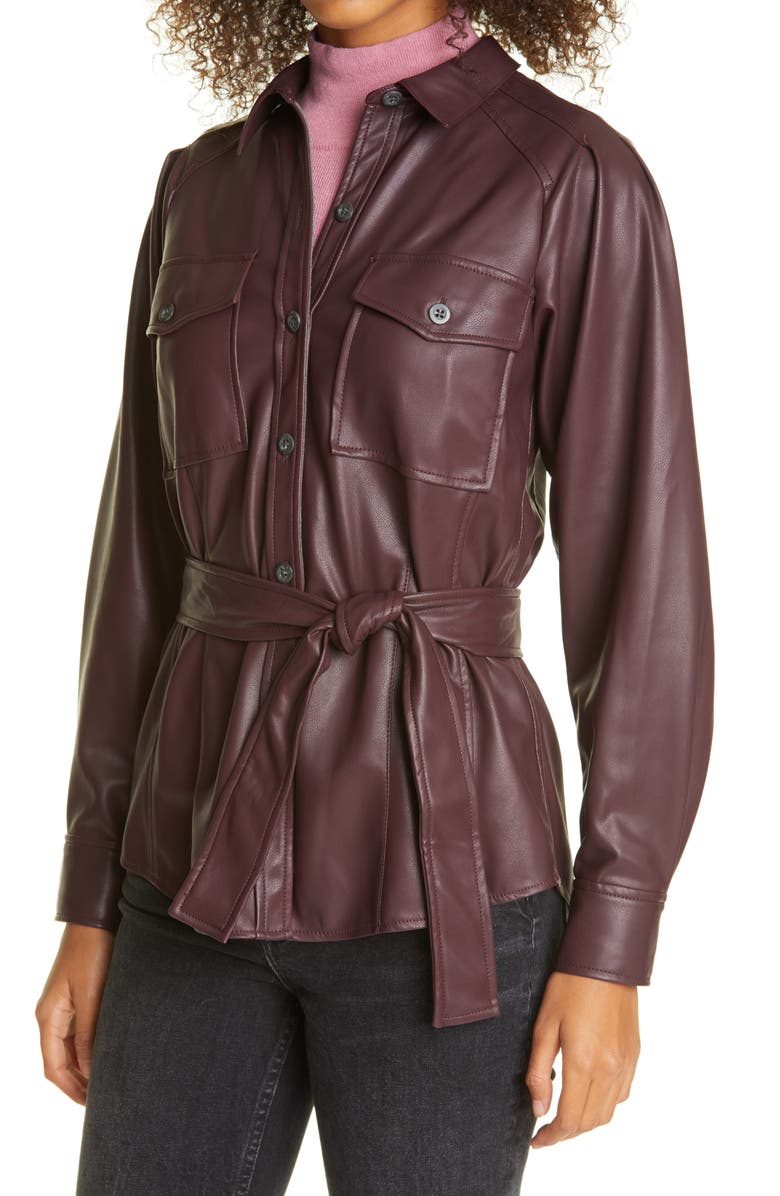 Rebecca Taylor Faux Leather Belted Jacket, Alternate, color, 