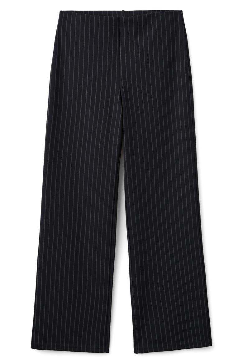 Pinstripe Pull-On Wide Leg Pants, Alternate, color, NAVY