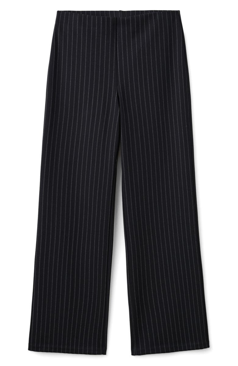 MANGO Pinstripe Pull-On Wide Leg Pants, Alternate, color, Navy