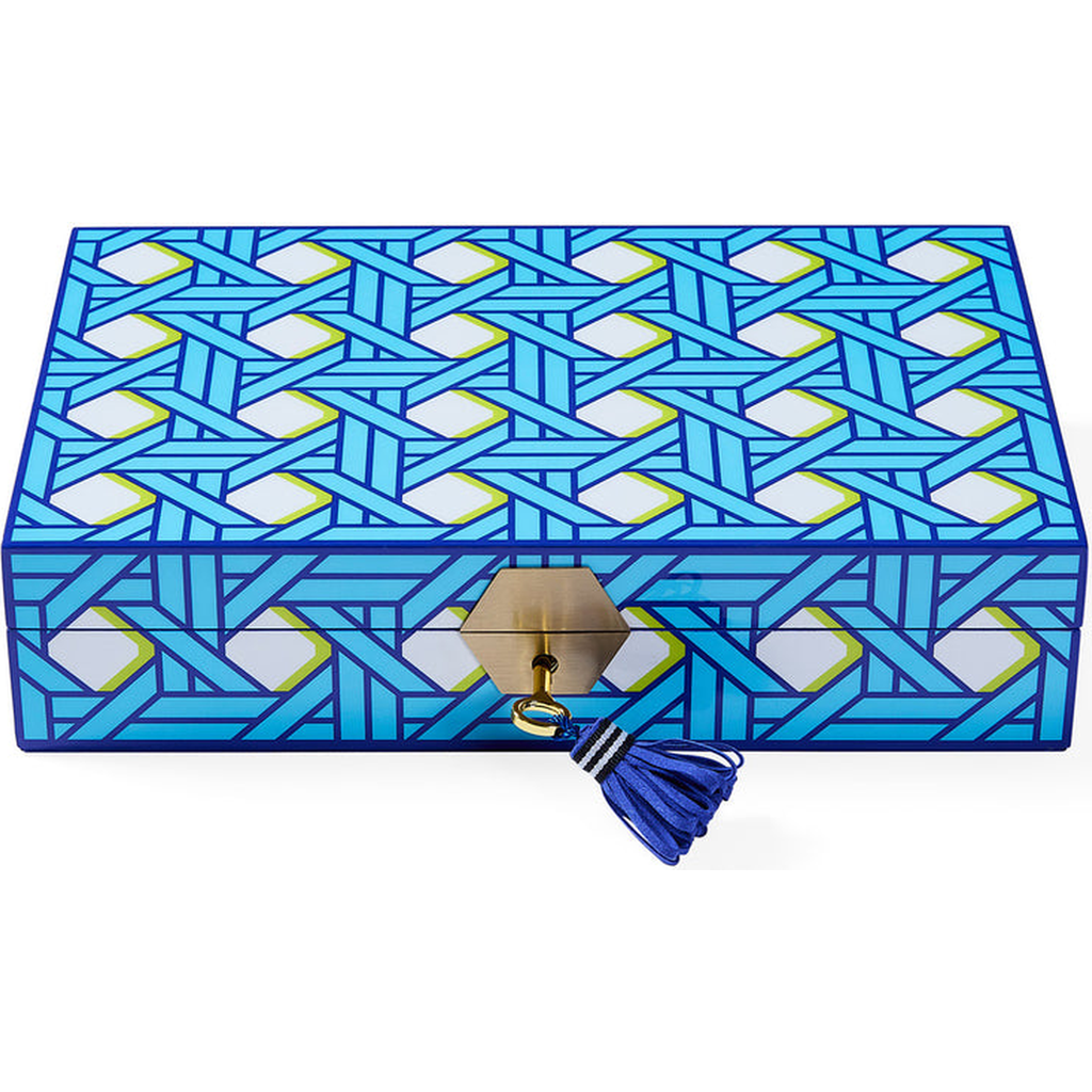 Jonathan Adler Basketweave Lacquer Jewelry Box In Blue