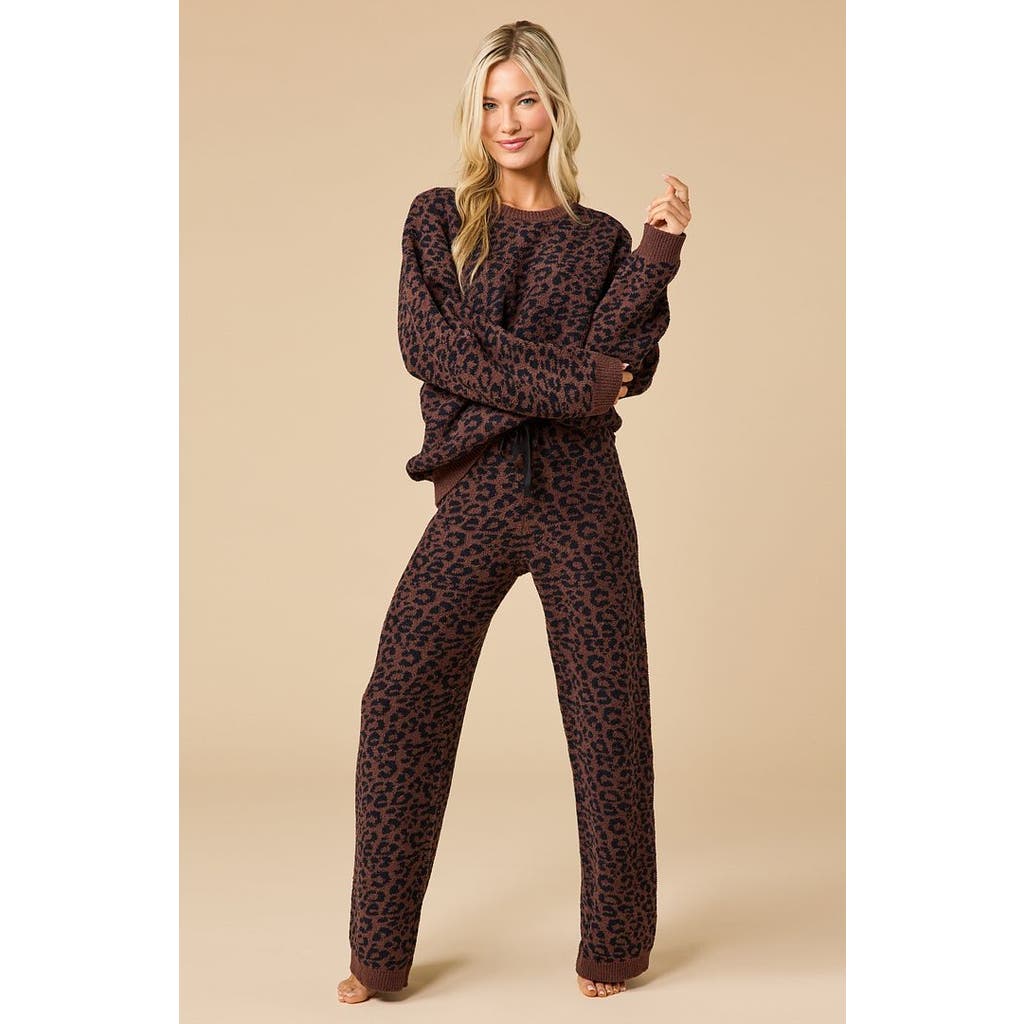 Softies Marshmallow Leopard Crew Neck Lounge Set In Brown