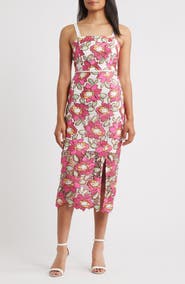 Sam Edelman Embroidered Rose Midi Sheath Cocktail Dress