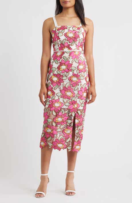 Sam Edelman Embroidered Rose Midi Sheath Cocktail Dress