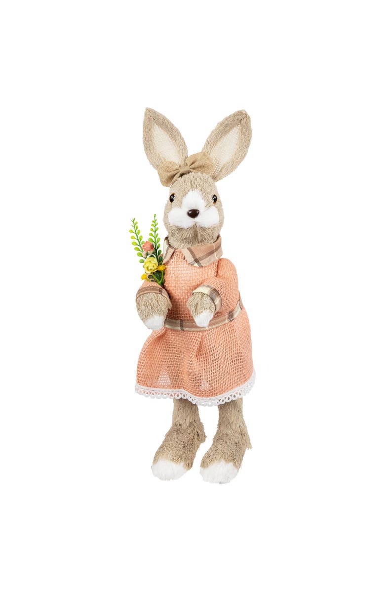 Northlight Rustic Girl Rabbit Easter Figure with Flowers - 15.25" - Beige, Main, color, Beige