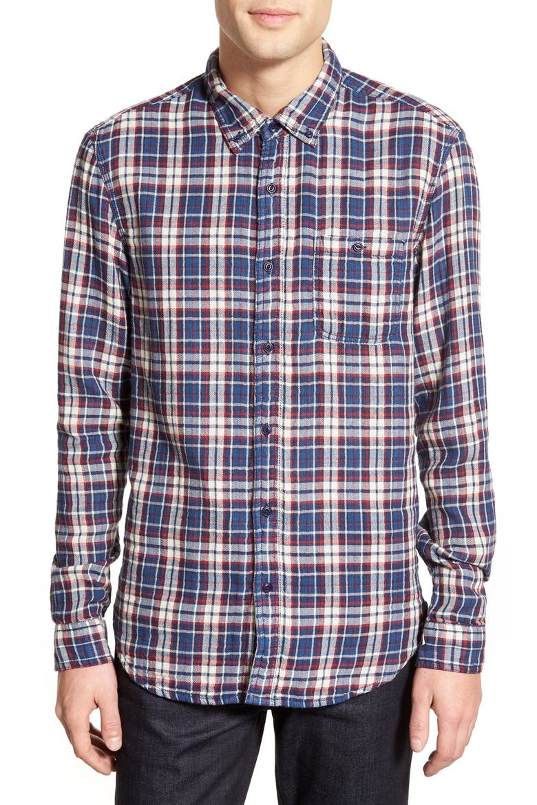 'Abel' Slim Fit Long Sleeve Plaid Sport Shirt, Main, color, ECRU CREAM