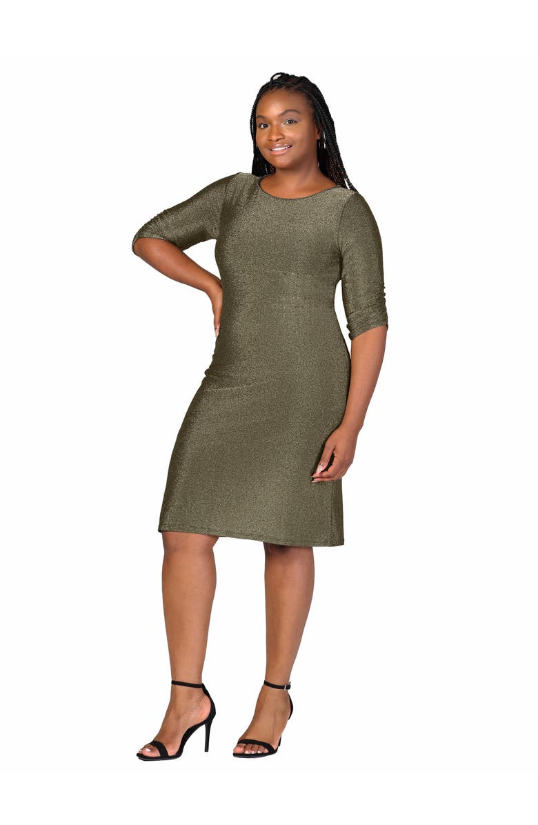 24seven Comfort Apparel Elbow Length Sleeve Shimmer Bodycon Mini Party Dress, Alternate, color, Gold