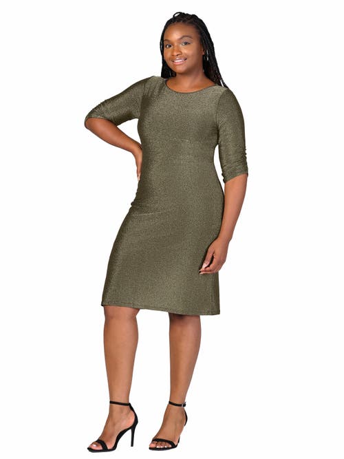 24seven Comfort Apparel Elbow Length Sleeve Shimmer Bodycon Mini Party Dress In Green