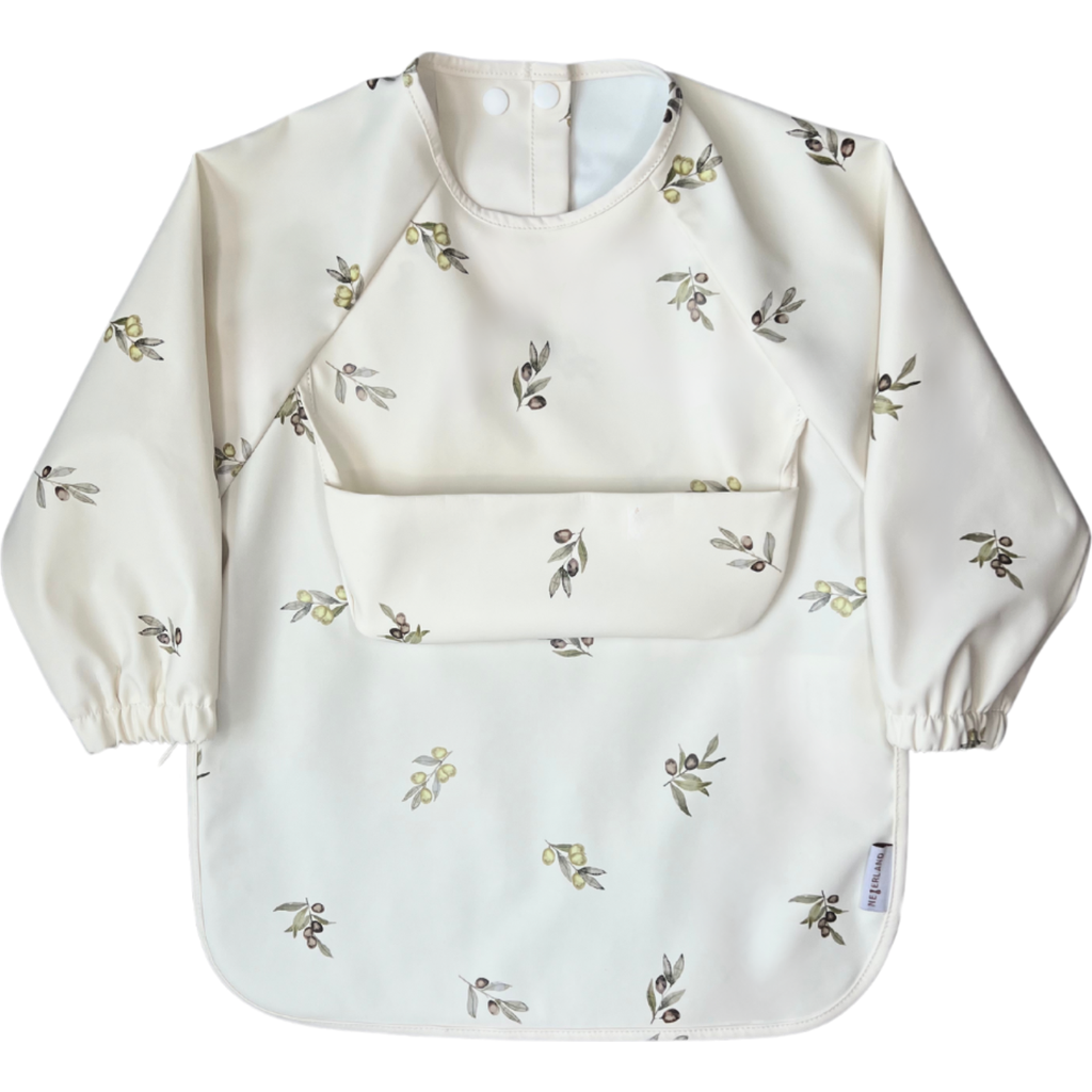 Neferland Classic High-pocket Long Sleeve Bib Smock In Zaytoun Olives (6m-24m)