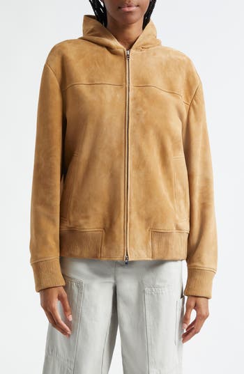 Vince Suede Hoodie In Brown