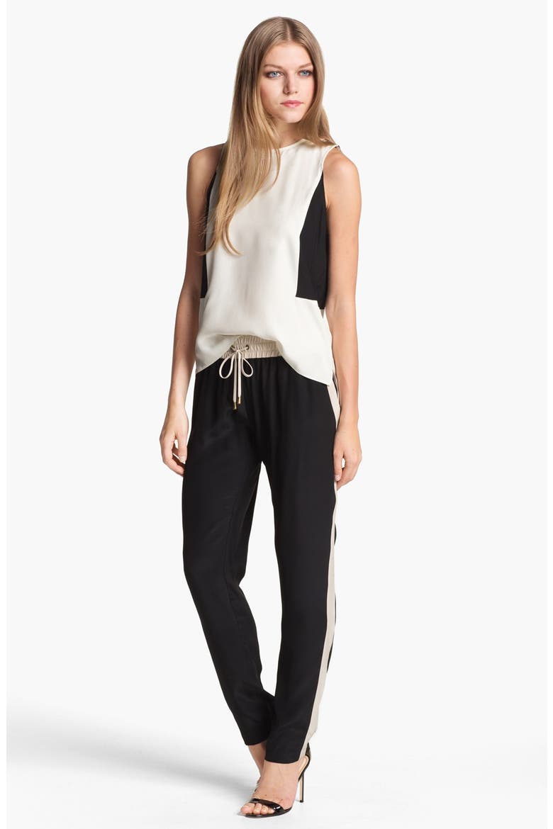 'Gina' Colorblock Silk Top, Alternate, color, WHITE