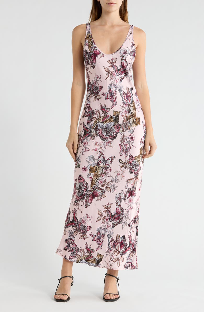 L'AGENCE Akiya Butterfly Jungle Print Satin Slipdress, Main, color, Nectar Pink Multi Butterfly