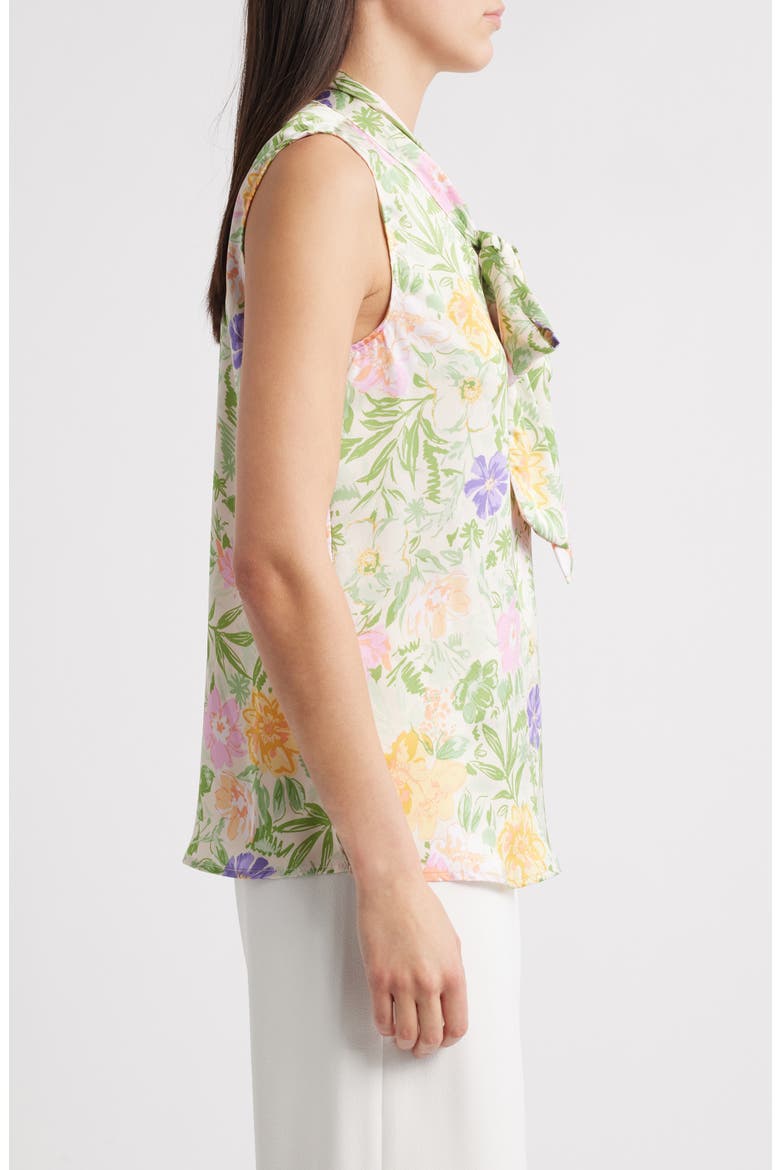 Floral Bow Neck Sleeveless Charmeuse Top, Alternate, color, FLORAL MULTI