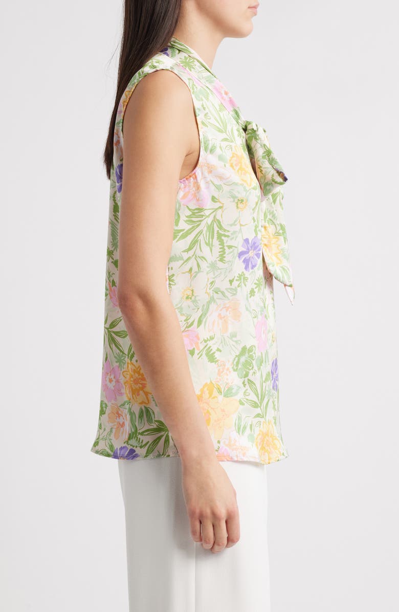 Tahari ASL Floral Bow Neck Sleeveless Charmeuse Top, Alternate, color, Floral Multi