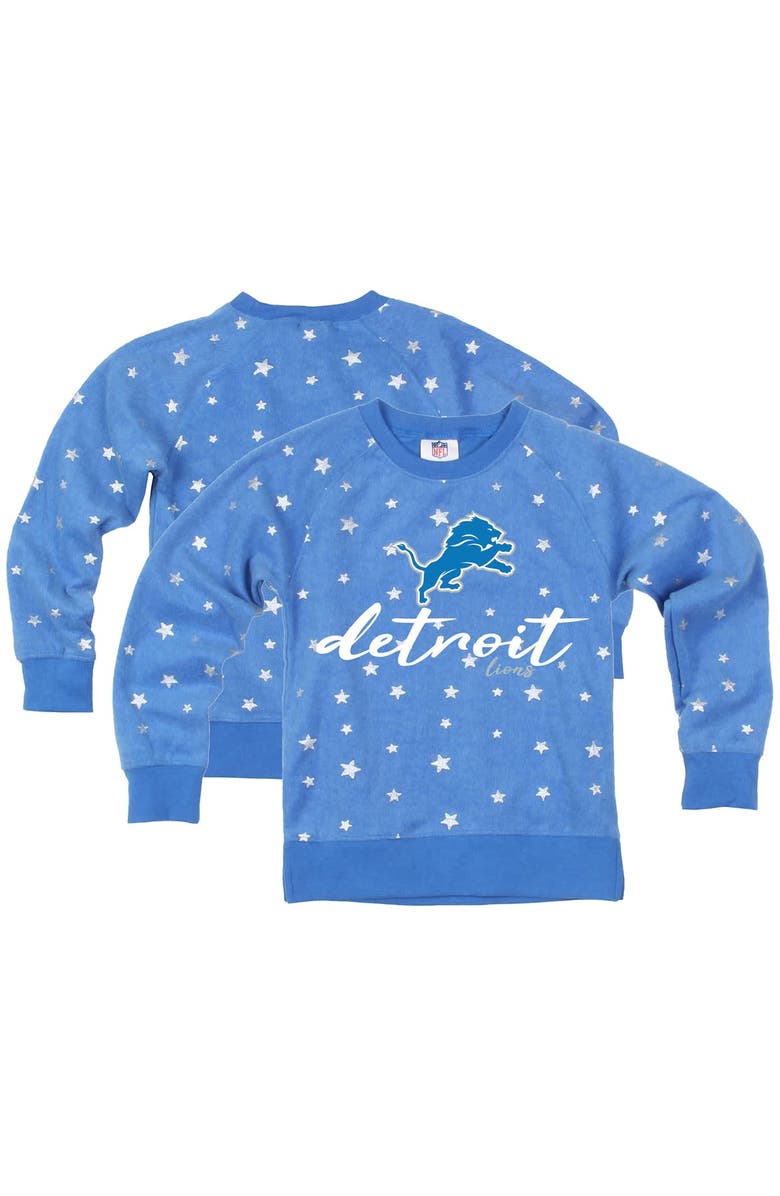 Wes & Willy Girls Youth Wes & Willy Blue Detroit Lions Shimmer Star Reverse Fleece Pullover Sweatshirt, Main, color,