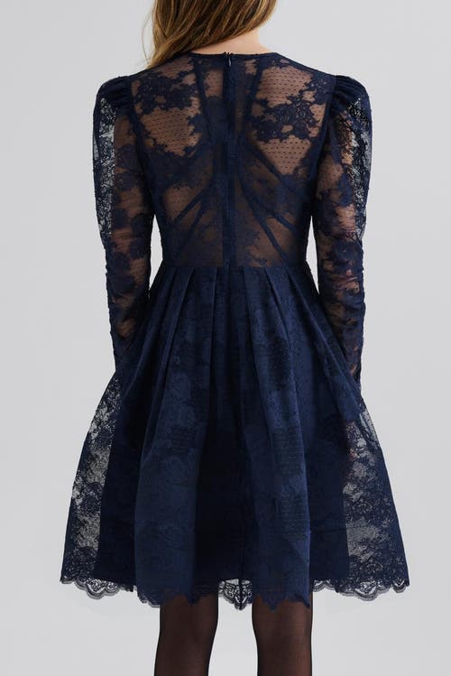 Malina Leoni Lace Long Sleeve Mini Dress In Blue