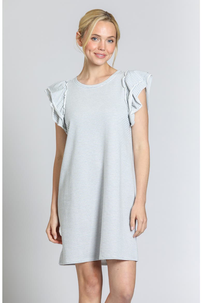 Double Ruffle Sleeve Cotton Minidress, Alternate, color, CHAMBRAY WHITE