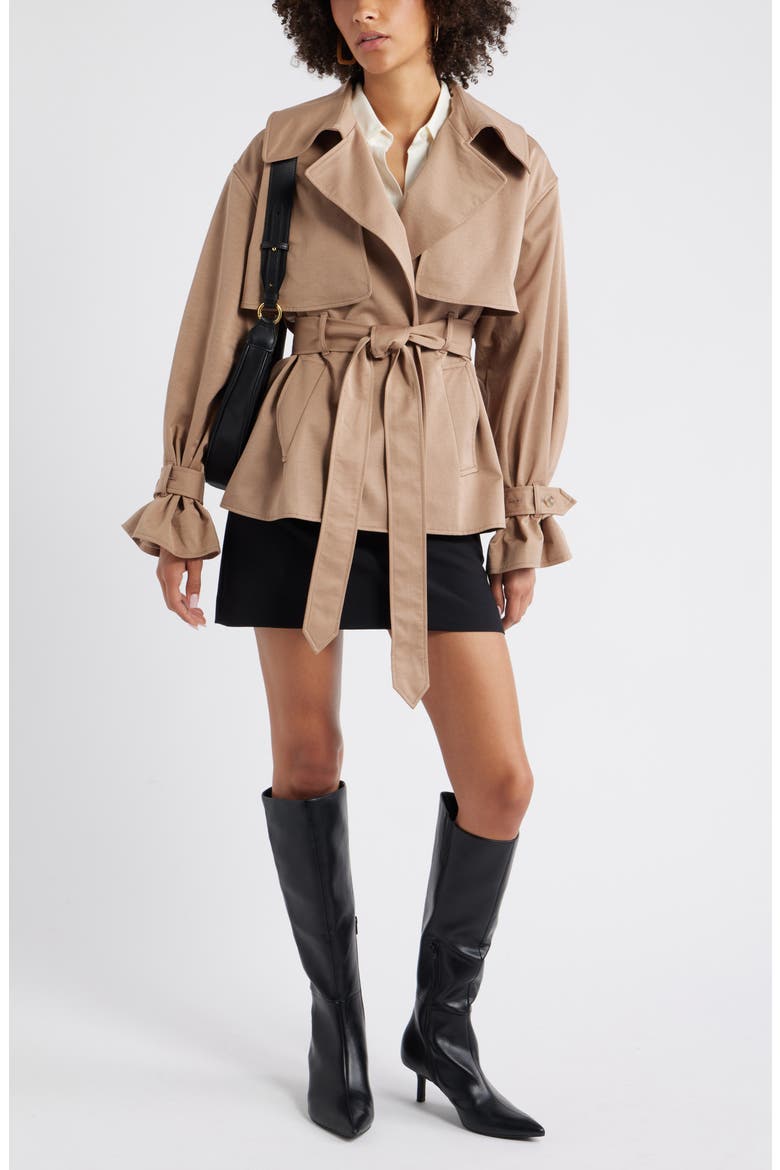 Exaggerated Crop Trench Coat, Alternate, color, TAN PORTABELLA