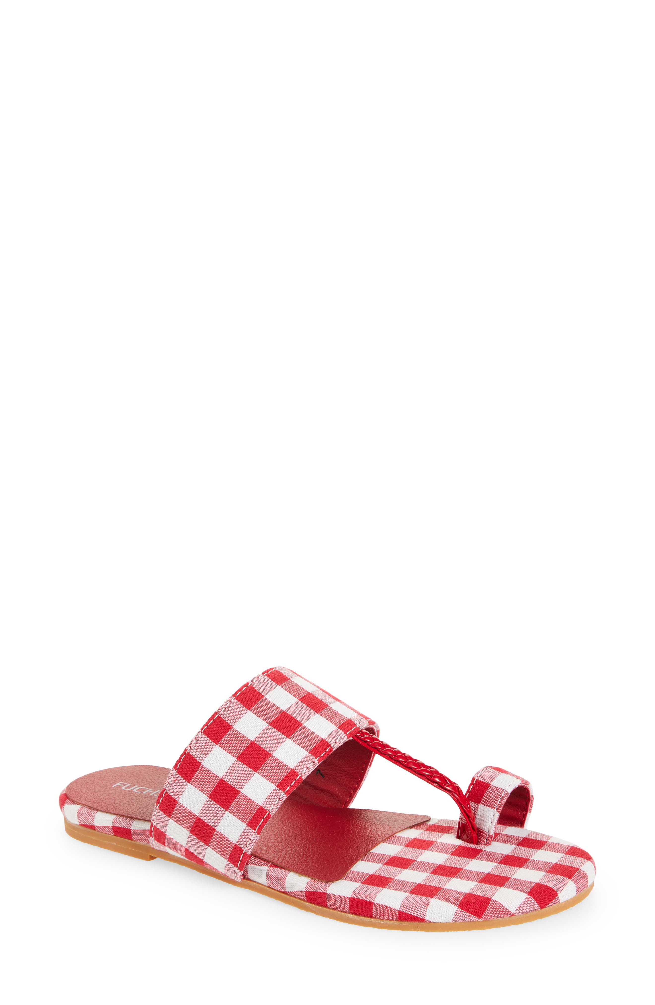 FUCHSIA Gingham Toe Sandal, Main, color, Red White